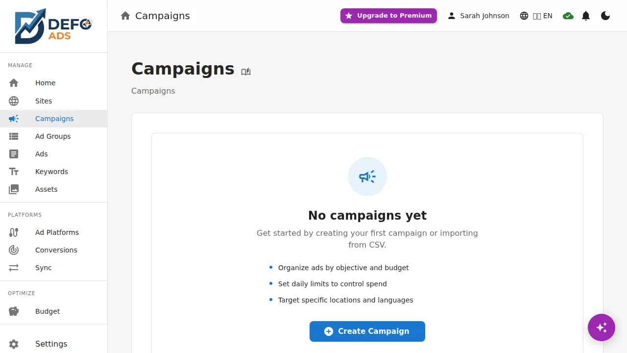 Campaign list with platform sync status badges